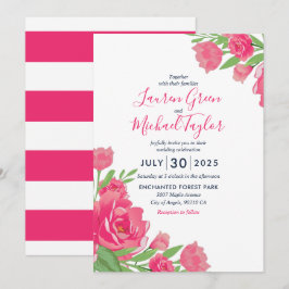 Shock rosa Ro Flower Bouquet Blommigt Bröllop Inbjudningar