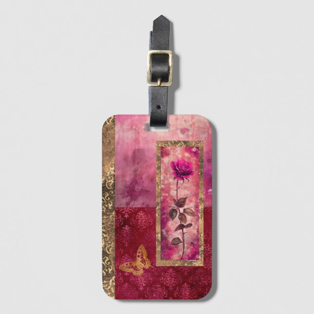 Shock rosa ro grunge stil blommigt bagagebricka (Framsida vertikal)
