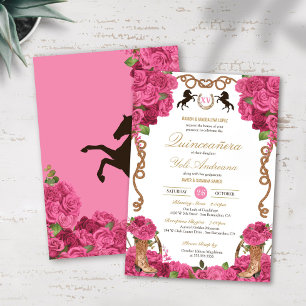 Shock rosa Ro Western Charro Quinceanera Inbjudningar