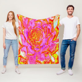 Shock rosa, Röd och Gult Succulent Sedum Rosette Fleecefilt