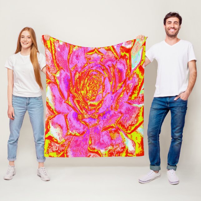 Shock rosa, Röd och Gult Succulent Sedum Rosette Fleecefilt (På plats)