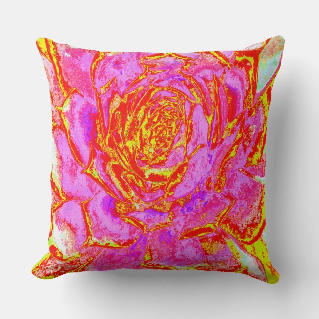 Shock rosa, Röd och Gult Succulent Sedum Rosette Kudde (Framsida)