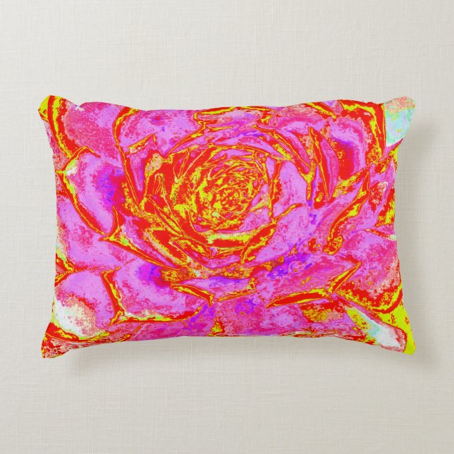 Shock rosa, Röd och Gult Succulent Sedum Rosette Prydnadskudde (Framsidan)