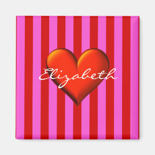 Shock rosa, Röd Rand, Röda metalliska hjärtmonogra Magnet
