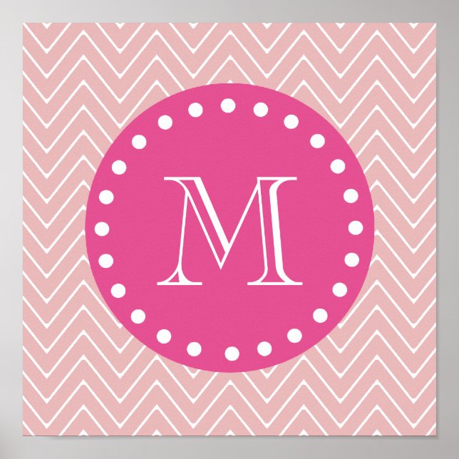 Shock rosa, Rosa Chevron | Ditt monogram Poster (Framsidan)