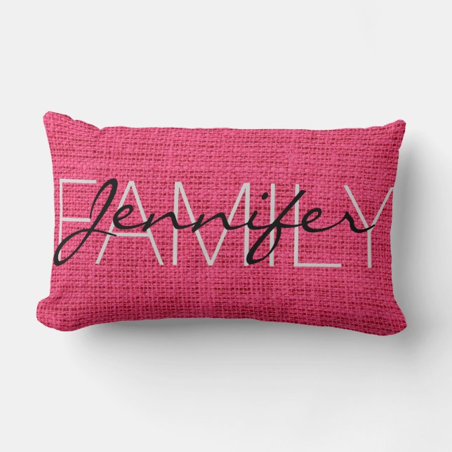 Shock rosa Rustic Burlap Monogram Lumbarkudde (Framsida)
