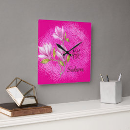 Shock rosa Sakura Wall Clock Fyrkantig Klocka