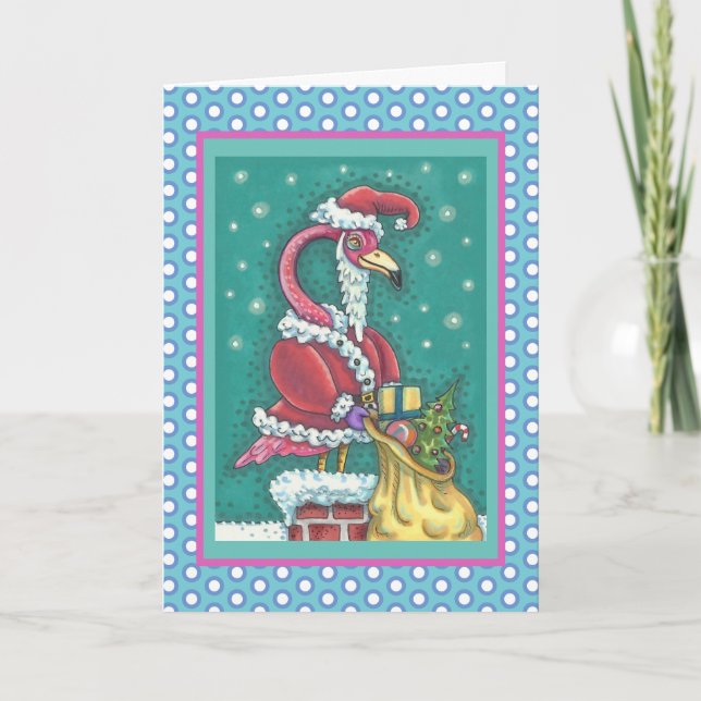 SHOCK ROSA SANTA FLAMINGO CHRISTMAS GREETING CARD  HELGKORT (Framsida)