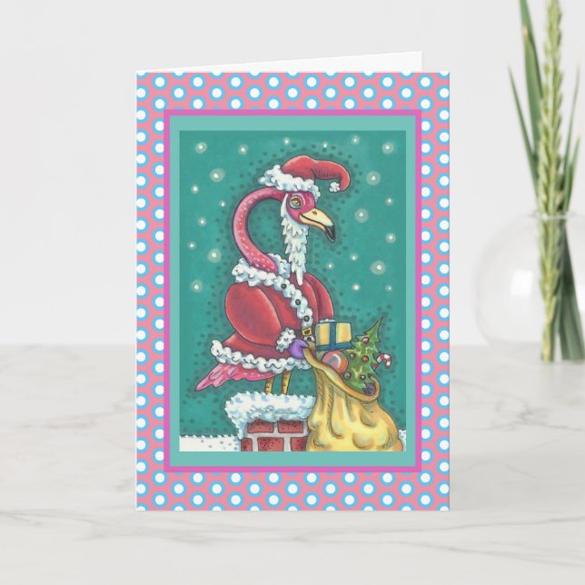 SHOCK ROSA SANTA FLAMINGO CHRISTMAS GREETING CARD  HELGKORT (Framsida)