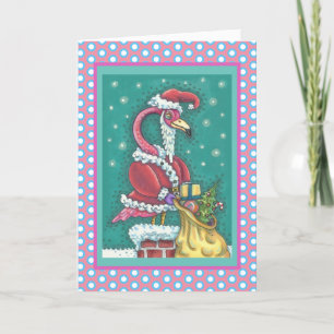 SHOCK ROSA SANTA FLAMINGO CHRISTMAS GREETING CARD HELGKORT