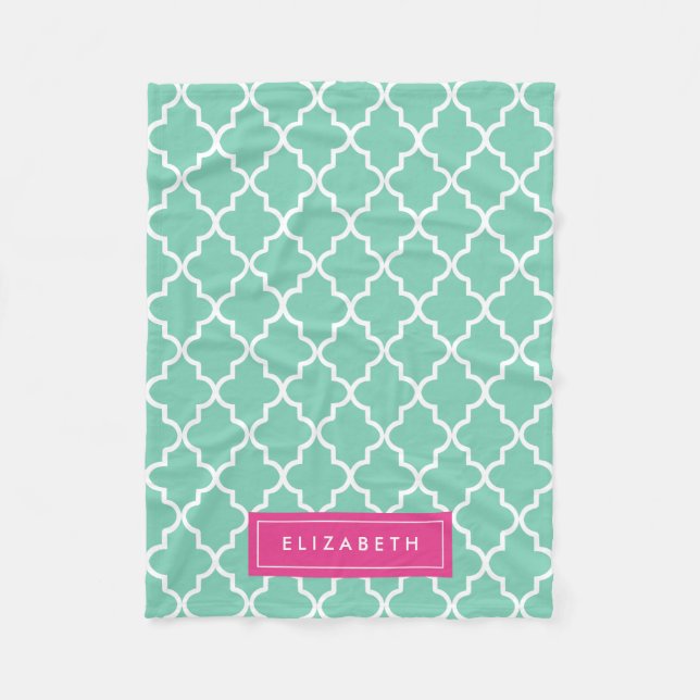 Shock rosa & Seafoam Quatrefoil | Fleece Blanket (Framsidan)