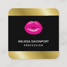 Shock rosa Shiny Läppar på Black Fyrkantigt Visitkort