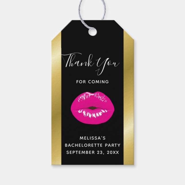 Shock rosa Shiny Läppar på Black Presentetikett (Framsidan)