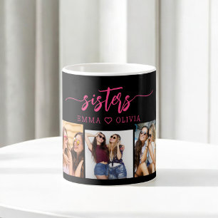 Shock rosa Sisters 3 Photo Collage Keepsaké Gift Kaffemugg