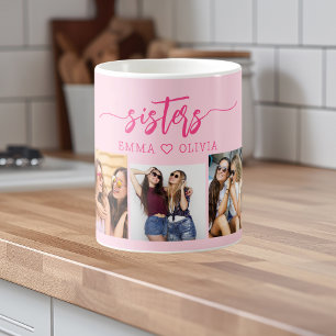 Shock rosa Sisters 3 Photo Collage Keepsaké Gift Kaffemugg