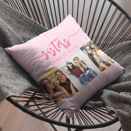 Shock rosa Sisters 3 Photo Collage Keepsaké Gift Kudde
