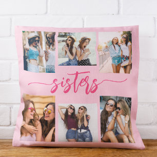 Shock rosa Sisters 6 Photo Collage Keepsaké Gift Kudde