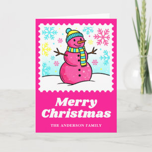 Shock rosa Snögubbe jul Postage Frimärke Helgkort