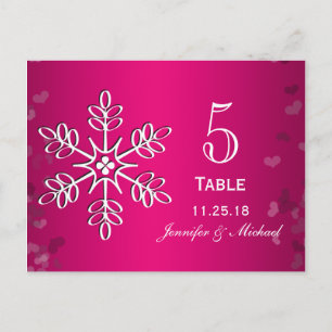 Shock rosa Snowflake Bröllop Bordsnummer Cards