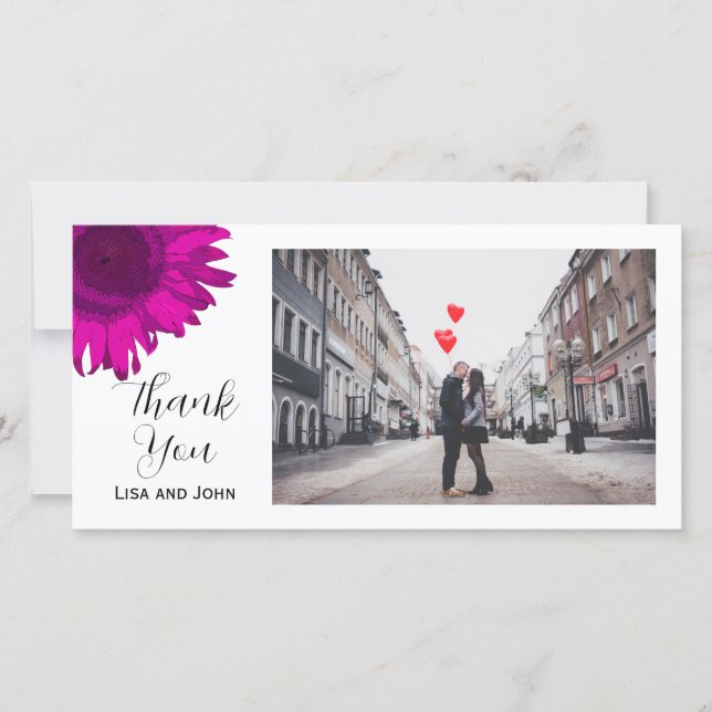 Shock rosa Solrosfotokort för Tack Kort (Framsida)