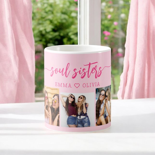 Shock rosa Soul Sisters 3 Photo Collage Keepsak Kaffemugg (Skapare uppladdad)