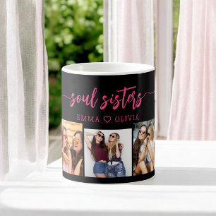 Shock rosa Soul Sisters 3 Photo Collage Keepsak Kaffemugg