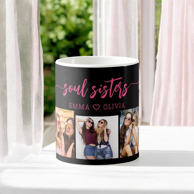 Shock rosa Soul Sisters 3 Photo Collage Keepsak Kaffemugg (Skapare uppladdad)