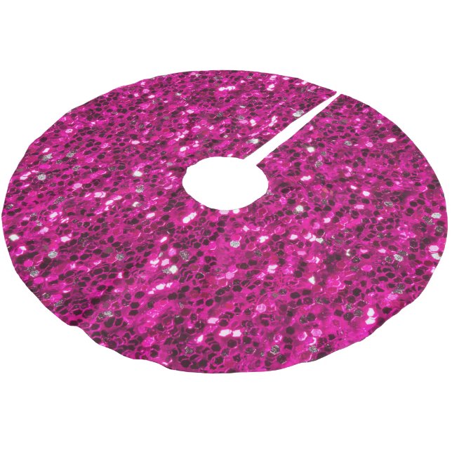 Shock rosa sparkles faux glitter julgransmatta borstad polyester (Vinklad)