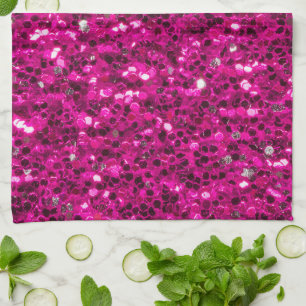 Shock rosa sparkles faux glitter kökshandduk