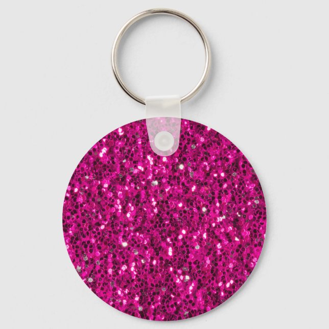 Shock rosa sparkles faux glitter nyckelring (Framsida)
