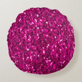 Shock rosa sparkles faux glitter rund kudde