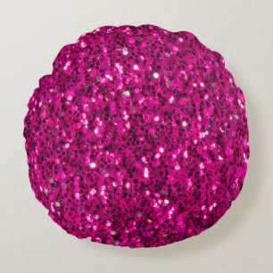 Shock rosa sparkles faux glitter rund kudde
