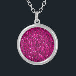 Shock rosa sparkles faux glitter silverpläterat halsband<br><div class="desc">Hett mörk rosa glansig glans glitter faux gnistra glamor åt henne. Vi användor bilder på miniatyrbilder.</div>