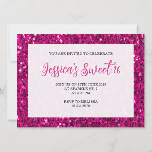 Shock rosa sparkles glitter Sweet 16 elegant-skrip Inbjudningar