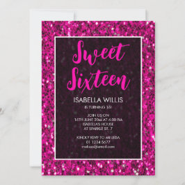 Shock rosa sparkles glitter Sweet 16 elegant-skrip Inbjudningar