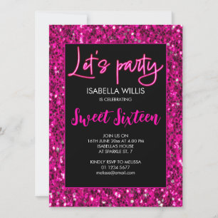 Shock rosa sparkles Sweet 16 neon lets party Inbjudningar