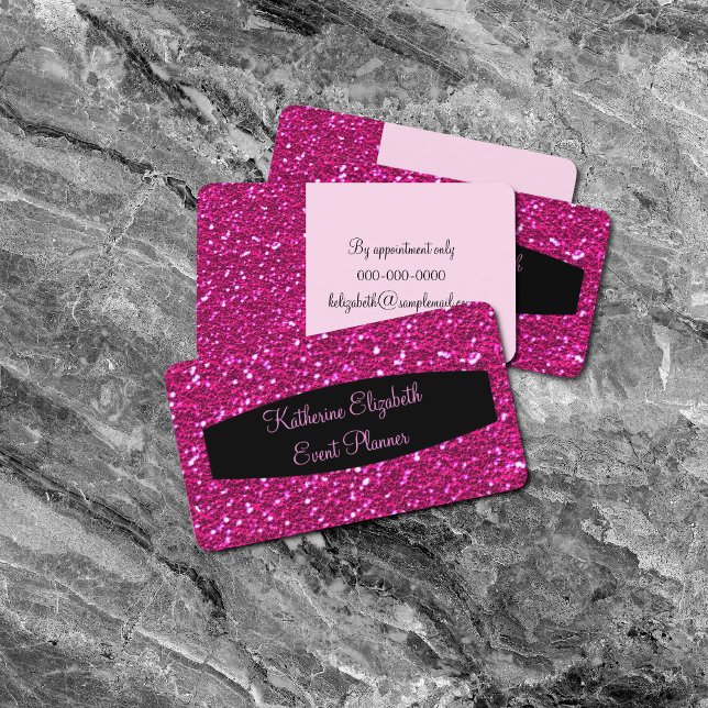 Shock rosa Sparkly FAUX Glitter Glam Event Planner Visitkort (Skapare uppladdad)