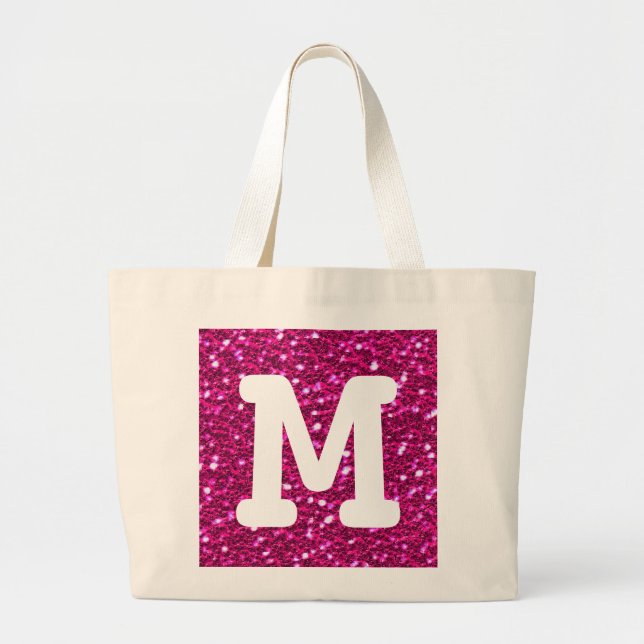 Shock rosa Sparkly Faux Glitter Se Monogram Jumbo Tygkasse (Framsidan)