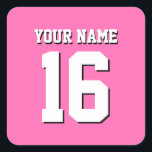 Shock rosa Sporty Team Jersey Fyrkantigt Klistermärke<br><div class="desc">Shock rosa Team Jersey/Sports Jersey/Football Jersey Anpassa detta med ditt eget namn eller team namn och ett nummer. Du kan ändra textens storleka placering, färg och placering om du behöver göra ändringar, ta bort textskuggan, lägga till egen text och/eller bilder för att skapa en design av typen "one-of-a-natura" och mycket...</div>