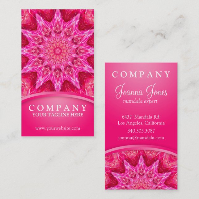 Shock rosa Star Flower mandala Visitkort (Fram/baksida)
