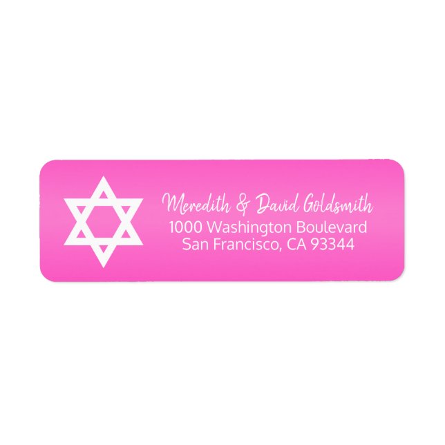 Shock rosa Star of David Bat mitzvah Returadress Etikett (Framsidan)