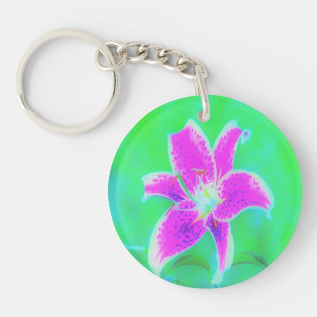 Shock rosa Stargazer Lily om turkos och Grönt (Framsidan)