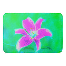 Shock rosa Stargazer Lily om turkos och Grönt Badrumsmatta
