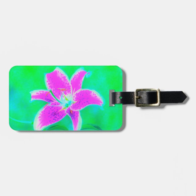 Shock rosa Stargazer Lily om turkos och Grönt Bagagebricka (Horisontell Framsida)