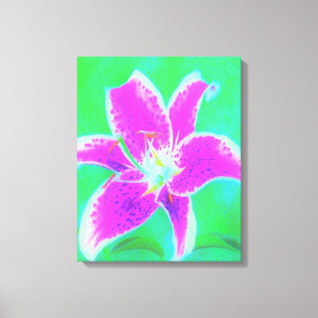 Shock rosa Stargazer Lily om turkos och Grönt Canvastryck (Framsida)