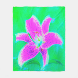 Shock rosa Stargazer Lily om turkos och Grönt Fleecefilt