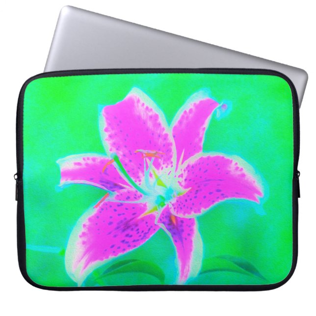 Shock rosa Stargazer Lily om turkos och Grönt Laptop Fodral (Framsidan)