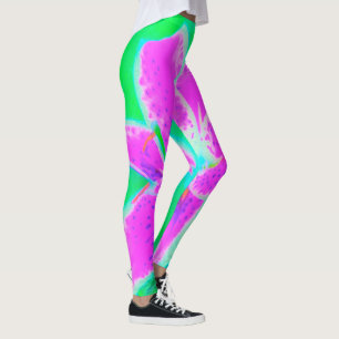 Shock rosa Stargazer Lily om turkos och Grönt Leggings