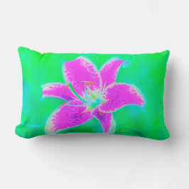 Shock rosa Stargazer Lily om turkos och Grönt Lumbarkudde