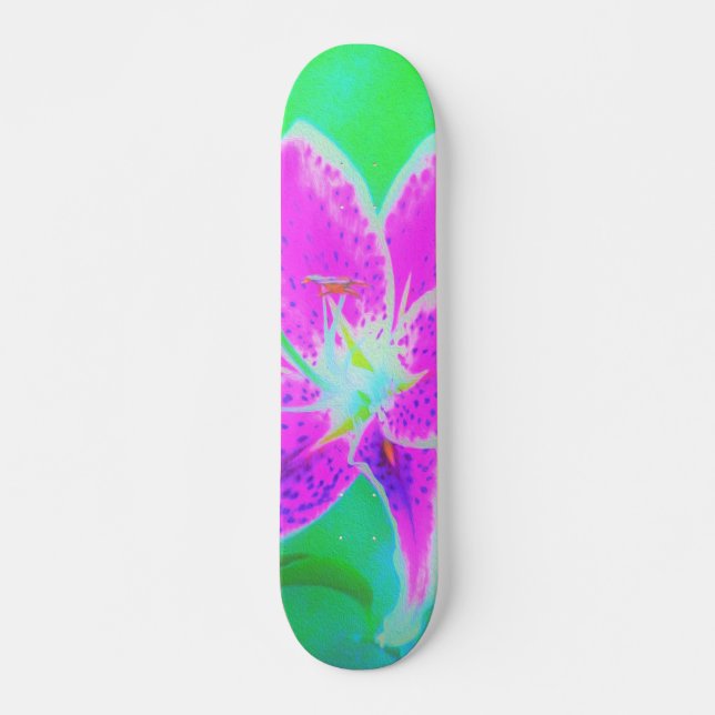 Shock rosa Stargazer Lily om turkos och Grönt Mini Skateboard Bräda 18,5 Cm (Framsida)